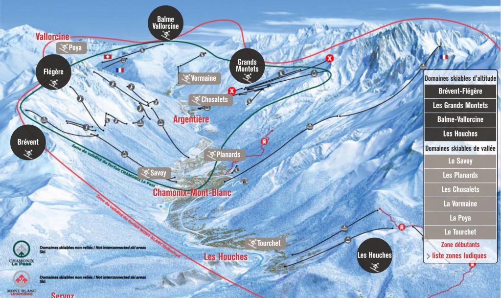 plan des pistes station de ski Chamonix mont blanc