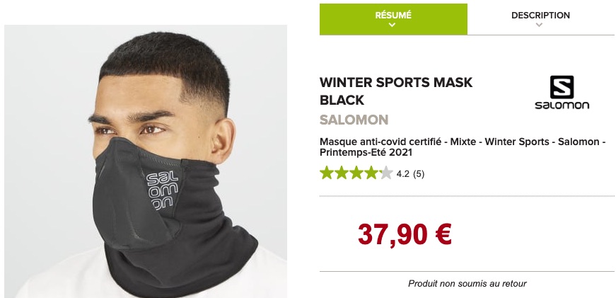 tour de cou anti-covid Salomon winters sport mask